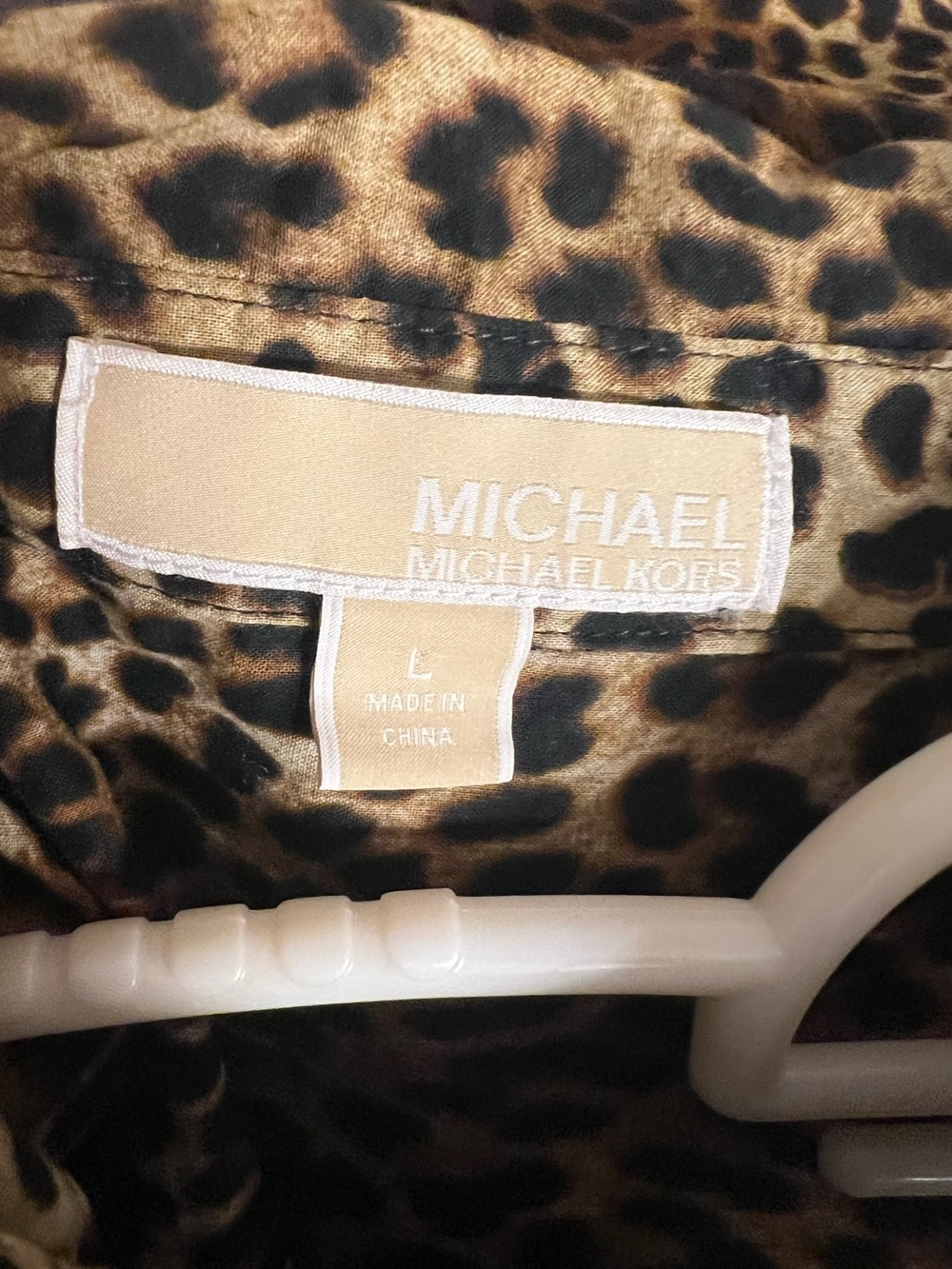 Michael Kors Leopard Print Button-Up Shirt - Brown & Black. Adjustable sleeve - Picture 7 of 7